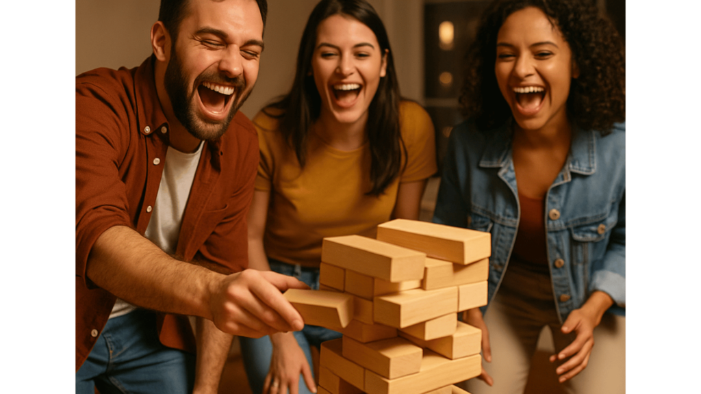 Giant Jenga Fun Moments from Last Night’s Party!