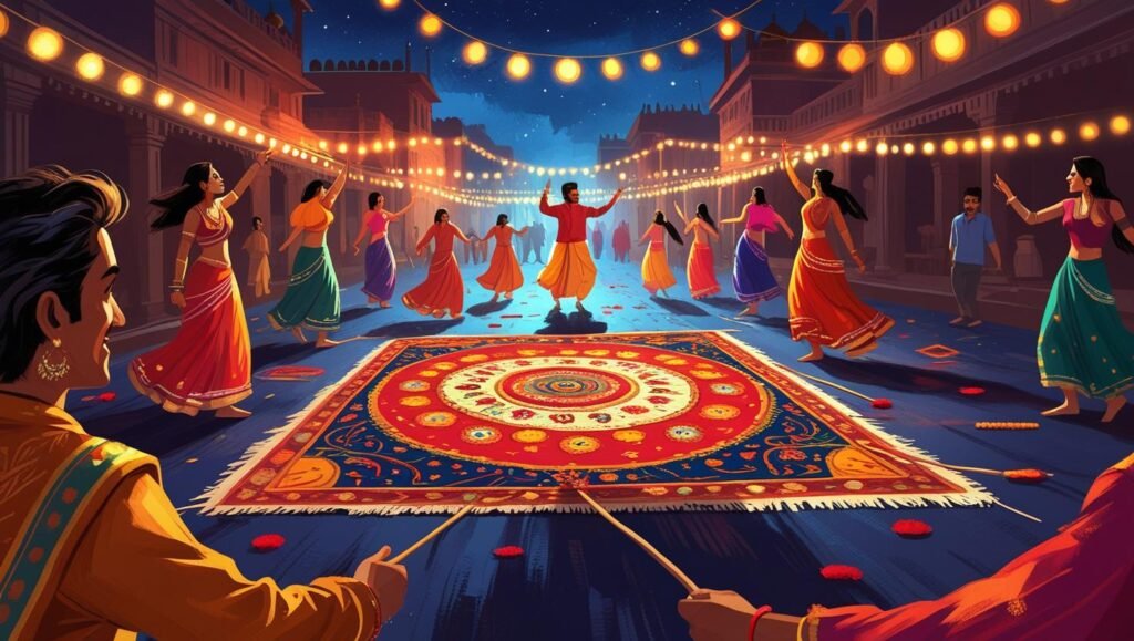 ✨ Dandiya Night + Ludo Carpet = A Perfect Fusion of Tradition & Fun!