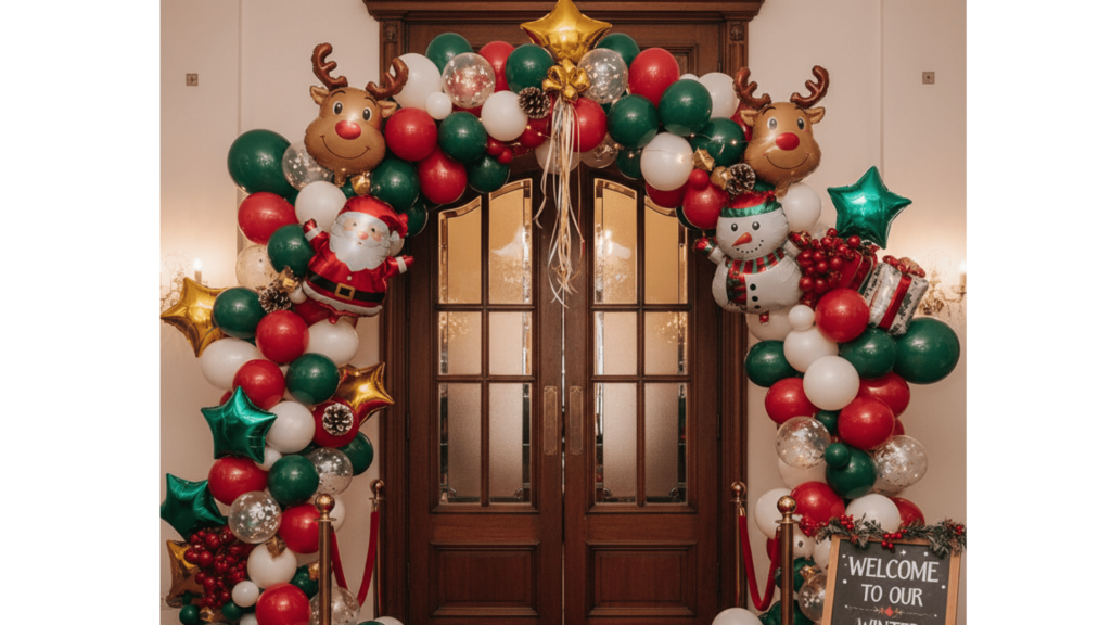 Christmas Balloon Arch Ideas for Party Entrances