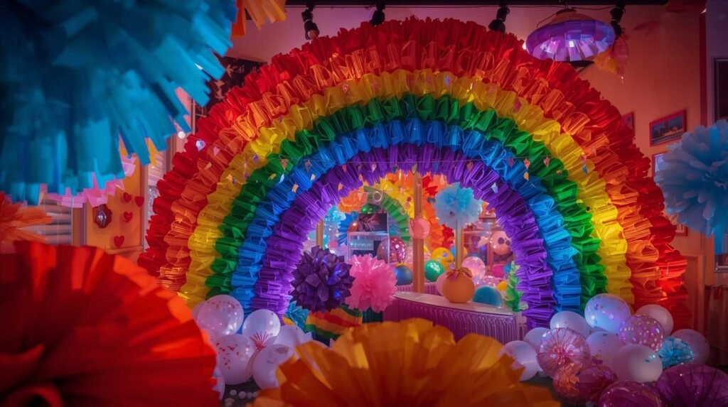 Romantic Rainbow Theme Anniversary Decoration in Delhi
