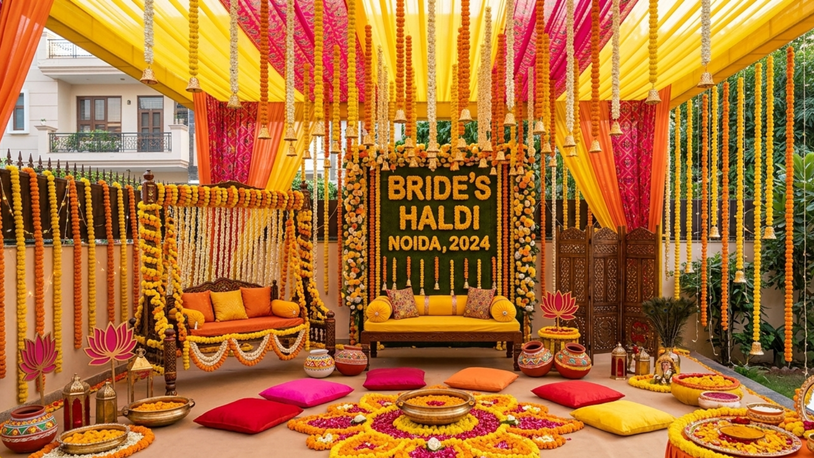 Haldi decoration ideas at home for bride in Noida