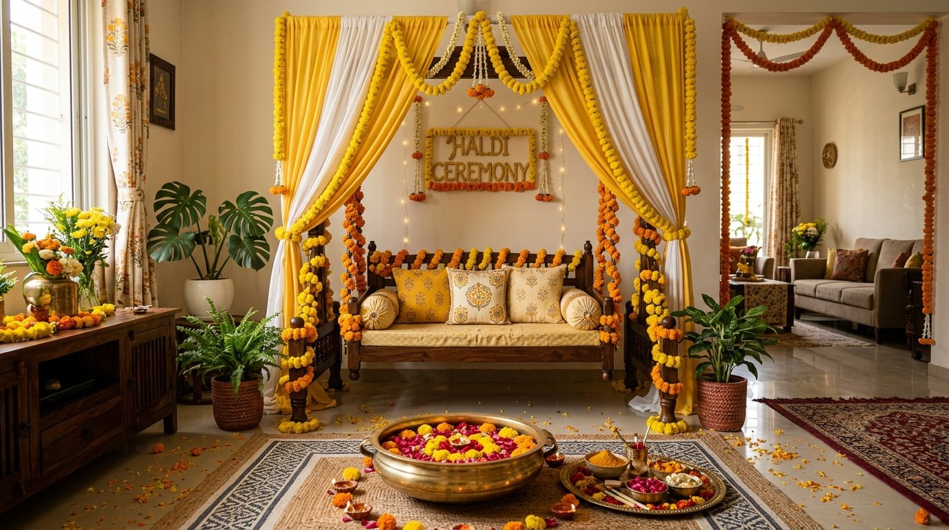 Simple & Elegant Haldi Decoration at Home