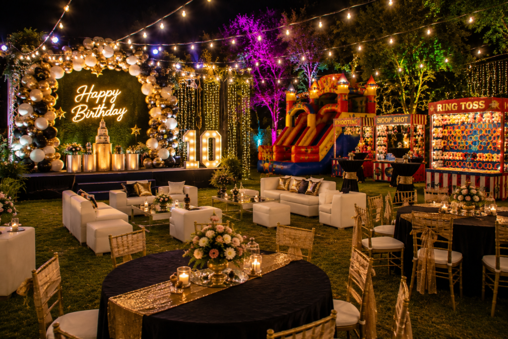 Family Day Event Activities in Delhi NCR with team building games, kids entertainment, carnival stalls, toy train, inflatable games, and family fun by Party Events